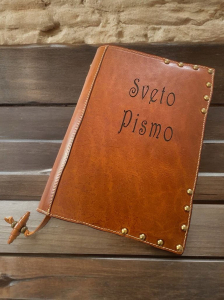 Usnjen ovitek za Sveto pismo s kazalom, ovitek za Biblijo