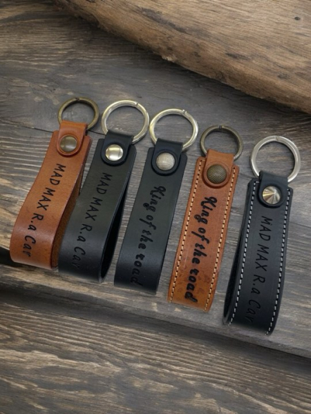 Leather key chain strap with engraving