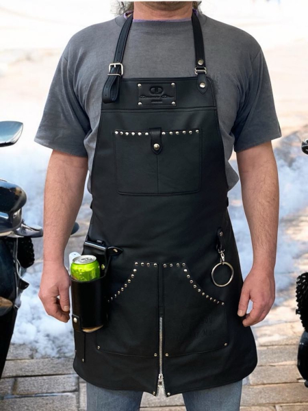 Leather apron with slit, holster and rivets 