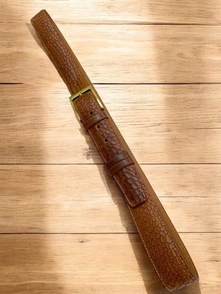 Leather men's belt Cognac Reptile Elite 3,5cm 