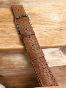 Usnjeni moški pas konjak barve reptili 3,5 cm