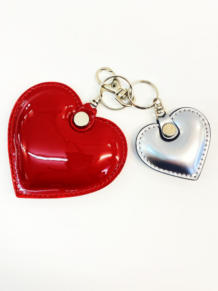 Leather keychain Red Silver Black heart 4 sizes