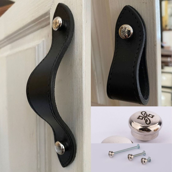 Leather Stitched Furniture Handle Silver Engr. Screws A