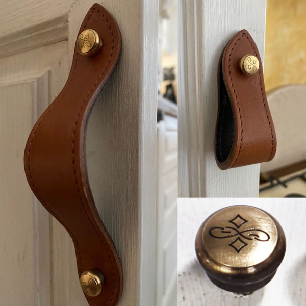 Furniture Handle Leather Stitched Antique Eng. Screws A