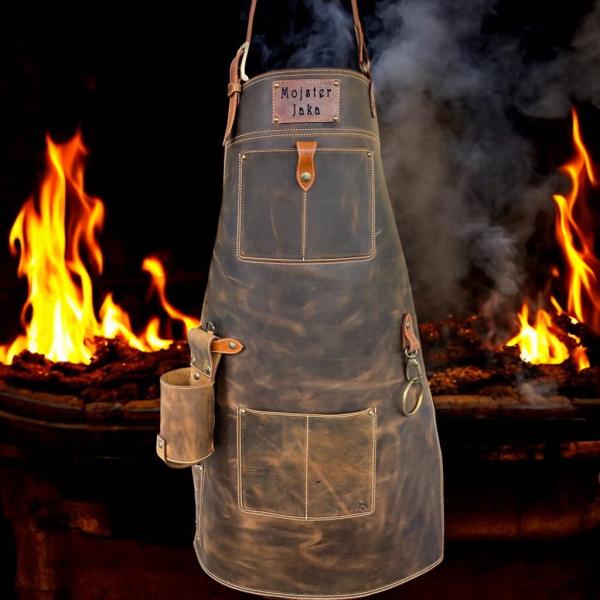 Personalizirani Usnjeni predpasnik za žar CHEF