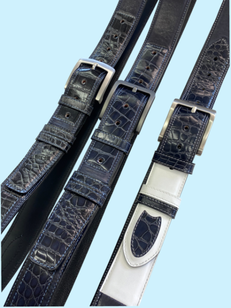 Blue leather men's belts also for stronger men