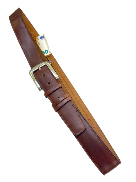 Leather Exclusive men's belt with hidden pocket 4.3 cm