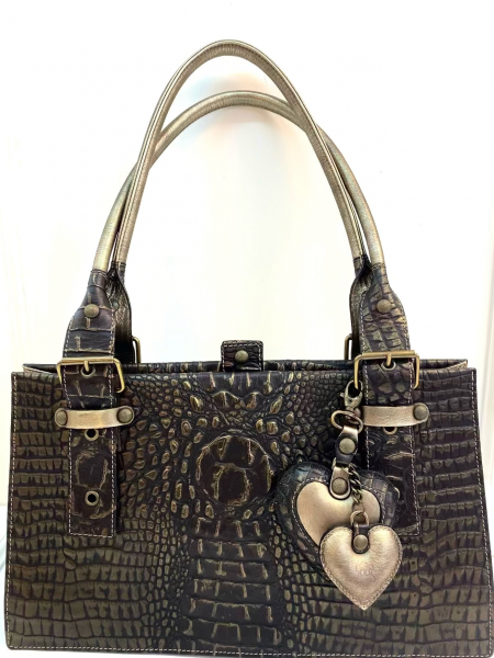 Leather bag in imitation crocodile skin and the color of old gold SOLD OUT