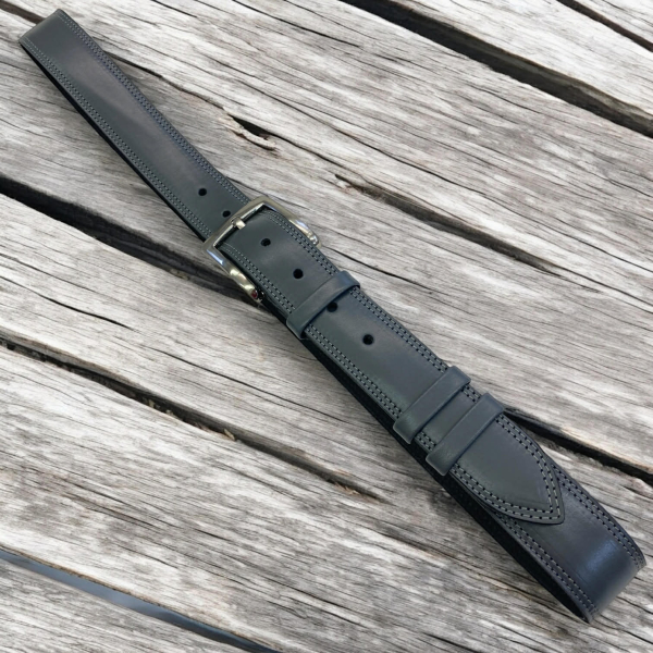 Grey leather belt Elite 3.5 cm wide