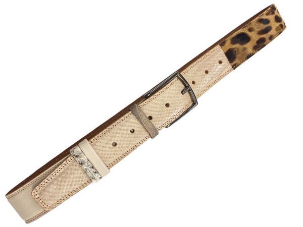 Woman leather Belt Apricot Patchwork Jaguar 4cm