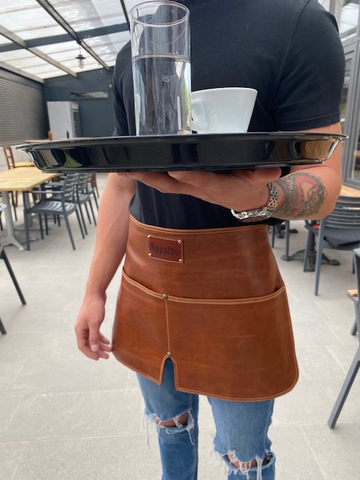 Leather half apron Cognac with slit