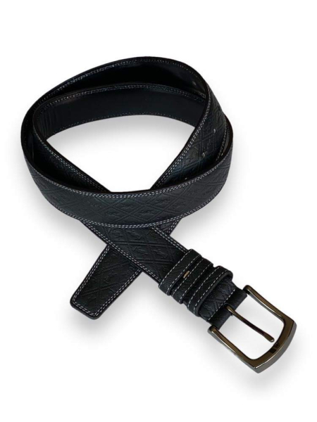 Luxury men's leather belt YSL white stitching 4 cm