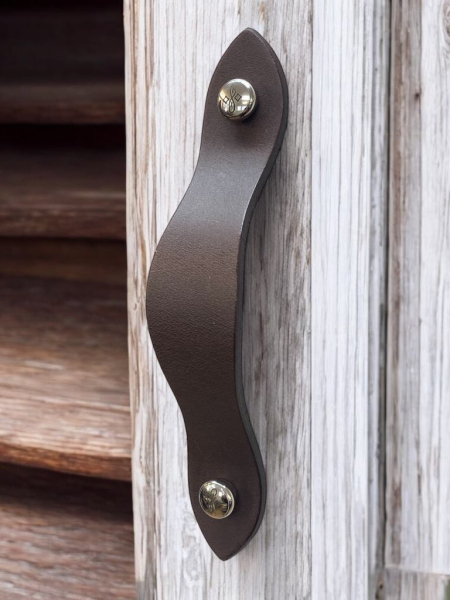 Leather door handle Amor silver Engraved screws A