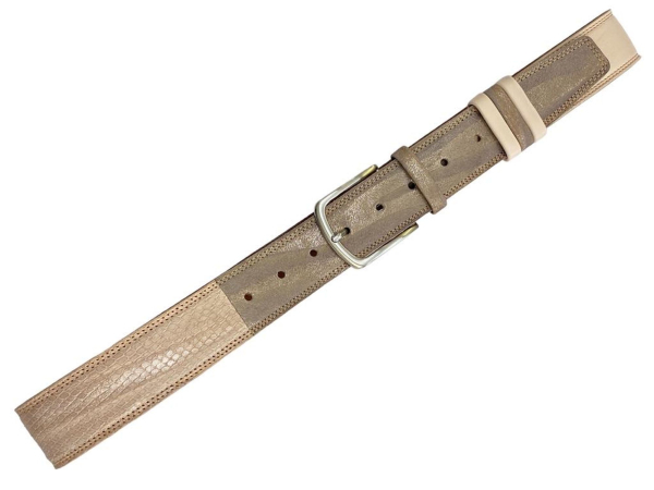 Woman leather Belt Copper Apricot Patchwork Reptile 4cm