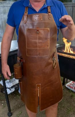 Leather BBQ Apron Cognac color WITH SLIT