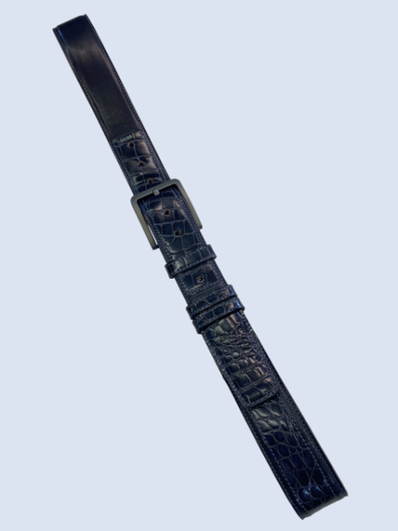 Men's leather belt Blue croco Black buckle 4 cm