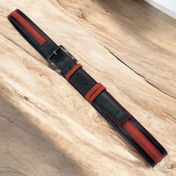 Unique red and black man leather belt 3.5 cm wide