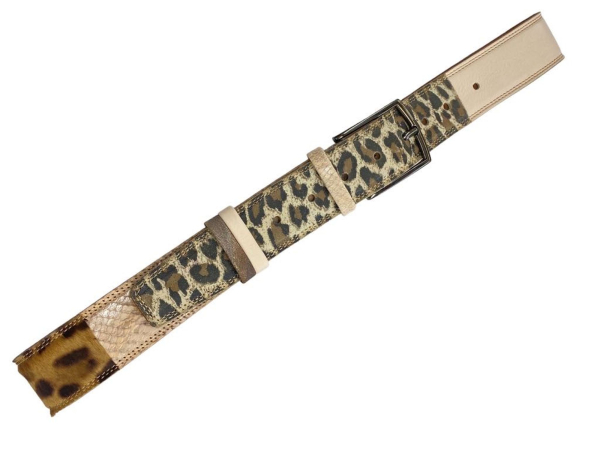 Woman leather Belt Sand Patchwork Leopard 4cm