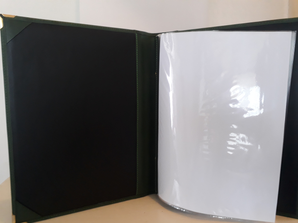 Leather aprons and menus for caterers