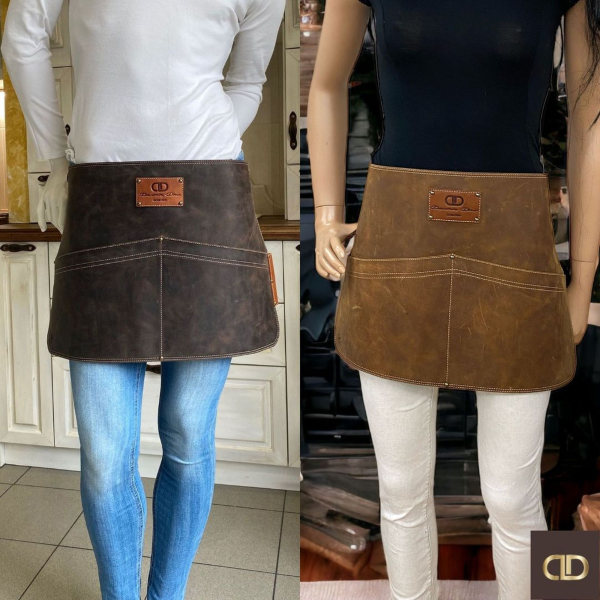 Leather short Apron BBQ brown half apron