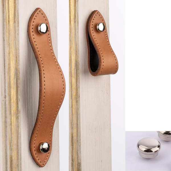 Leather Stitched Furniture Handle Silver Screws A
