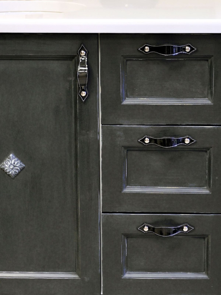Leather cupboard handles black shine