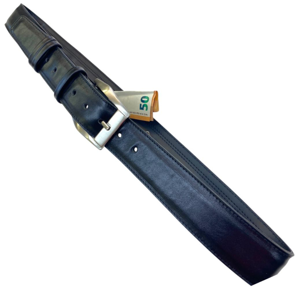 Black men's leather Exclusive belt hidden pocket 4.3 cm