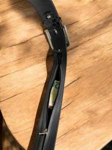 Black men's leather Exclusive belt hidden pocket 4.3 cm