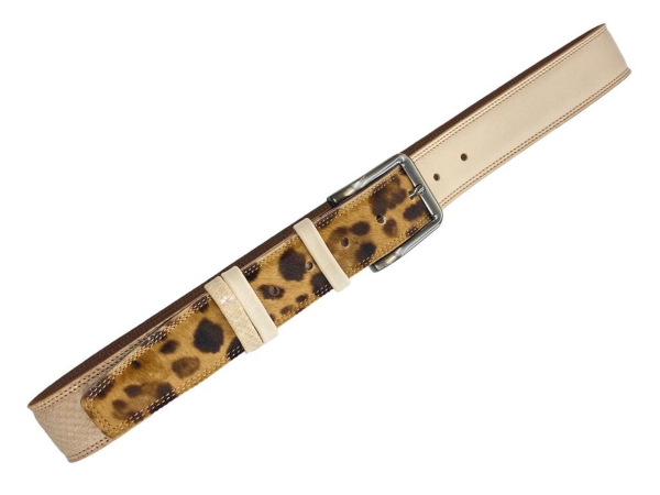 Woman leather Belt Sand Patchwork Jaguar 4cm