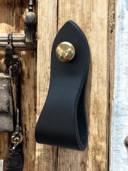 Leather door handle/knob Amor gold screws A