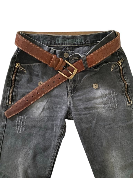 Usnjeni moški pas Konjak kroko Elite 4cm
