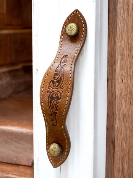 Leather Stitched Furniture Handle Antique Engr. Screws A