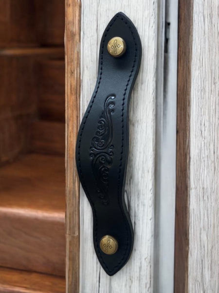 Leather Stitched Furniture Handle Antique Engr. Screws A