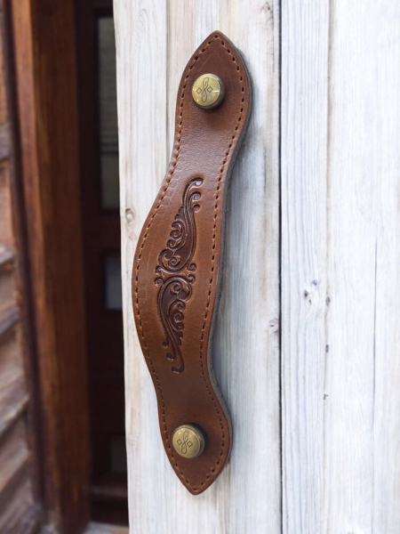 Leather Stitched Furniture Handle Antique Engr. Screws A