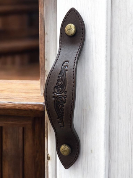 Leather Stitched Furniture Handle Antique Engr. Screws A
