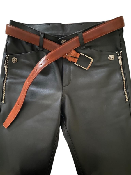  Cognac Elite man leather belt Silver buckle 3,5cm
