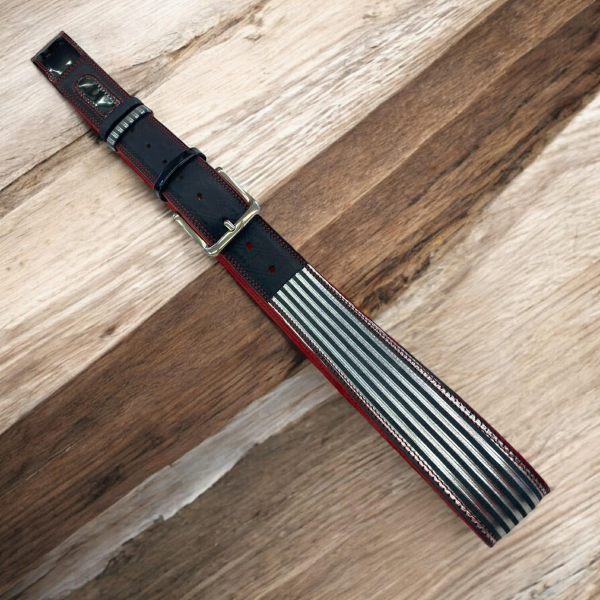 luxury YSL leather men's belt with stripes 4 cm