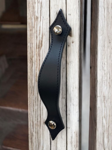 Leather Stitched Furniture Handle Silver O Screws