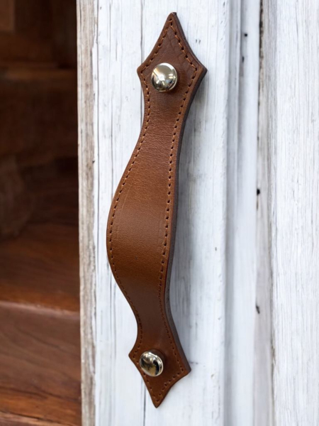 Leather Stitched Furniture Handle Silver O Screws