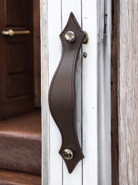 Leather Stitched Furniture Handle Silver O Screws
