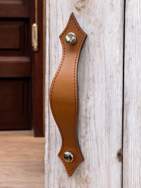 Leather Stitched Furniture Handle Silver O Screws