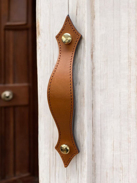 Leather Stitched Furniture Handle Gold O Screws